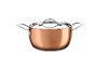 Copper pot with a glass lid and metal handles
