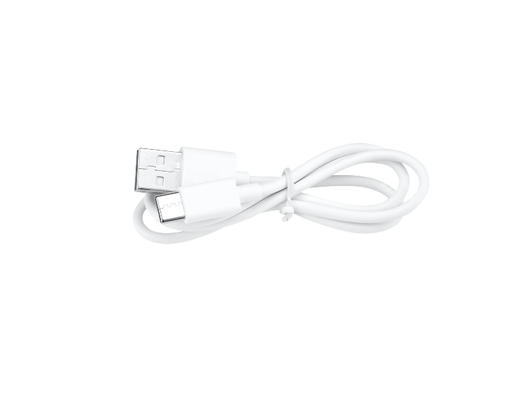 White USB-A to USB-C cable, coiled and secured with a cable tie.
