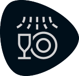 Dishwasher icon with plate and glass.