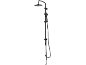 Black shower set with a rain shower head and a handheld shower