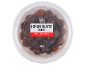 Gemlik black olives with chili in a clear plastic container, 150 g.