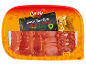 Spanish tapas platter with Jamón Serrano, Lomo Reserva, and Chorizo, 100g.