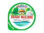 Cottage cheese packaging with a rural scene and a spoon of cottage cheese, with text 'Serek Wiejski' and 'cottage cheese'.