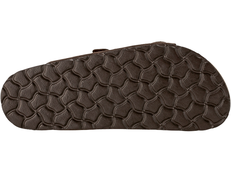 Brown sandal sole with a fish scale pattern.