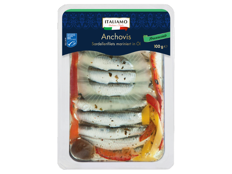 Anchovies, marinated sardine fillets in oil, Provencale style, 100 g.