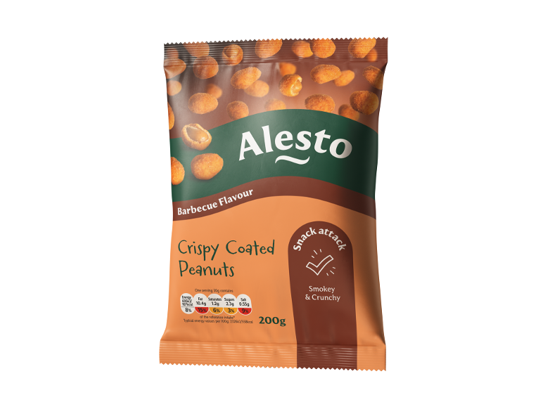 Barbecue flavour crispy coated peanuts, 200g pack.