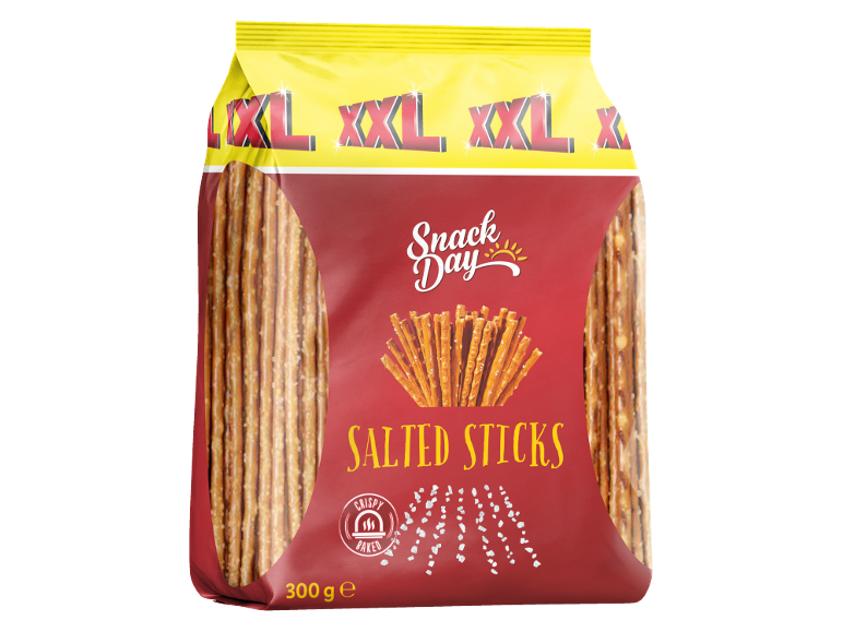 Large pack of salted sticks for snack, crispy baked, 300 g.