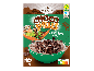 Box of chocolate cereal shells with a bowl of milk and a cartoon monkey