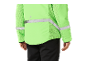 Lime green safety jacket with reflective details and mesh panels.