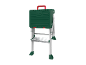 Green and silver folding step stool with red handles and anti-slip feet.