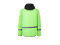 Lime green sports jacket with a black hood and reflective details