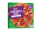 Two stonebaked pizzas with salami, ham, and mushrooms, in packaging.