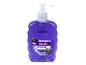 Purple liquid soap with a dispenser, featuring an elderberry label and the text “Holunder”.