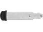 Metal strap with a black plastic end piece and two rivets.