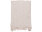 Light beige knitted throw blanket with fringes.