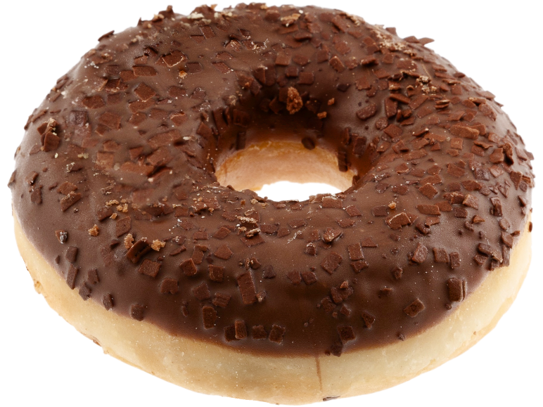 Chocolate donut with chocolate sprinkles on a black background.