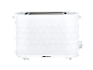 White toaster with a hexagonal pattern and slots for two slices.