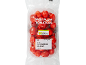 Packaged baby plum tomatoes with recycling information and origin details.