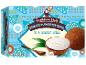 Box of Caribbean style coconut flavour ice cream, served in a coconut shell.