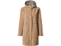 Beige hooded coat with a houndstooth pattern lining.
