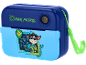 Blue children's camera with Paw Patrol print and neon green strap.