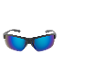 Sports sunglasses with a grey frame and blue mirrored lenses.