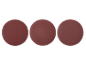 Three reddish-brown round sandpaper discs with varying textures.