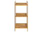 Three-tier bamboo shelving unit, ideal for bathroom or kitchen.