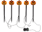 Five Halloween pumpkin path lights with stakes and a control box.