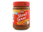 Crunchy biscuit spread with 'New' and 'Vegan' indications in a glass jar.