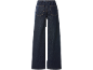 Dark blue women's wide-leg jeans with an elastic waistband and back pockets.