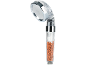 Shower head with a transparent handle filled with filtering granules