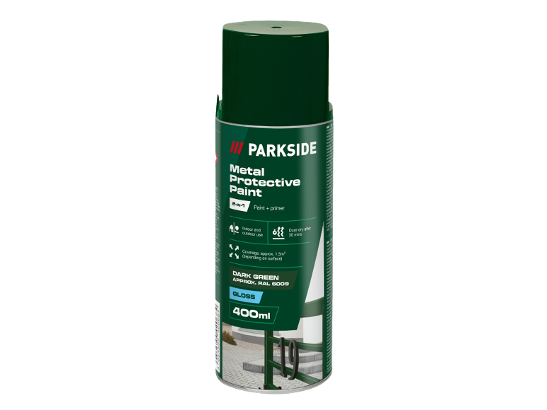Dark green metal protective paint spray, 2-in-1 paint + primer, 400ml.