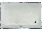 Quilted off-white pet mat with a grey border and paw print.