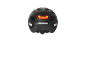 Black bicycle helmet with a red rear light and reflective elements.