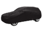 Black car cover, protecting from the elements.