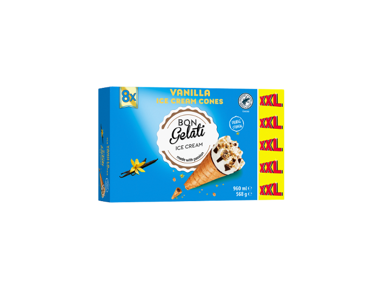 8 vanilla ice cream cones with double crunch, 960 ml / 568 g