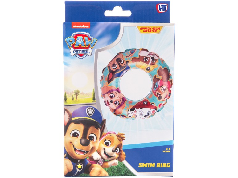 Puppy character swim ring, approximately 42cm inflated, for ages 3-6 years.