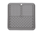Grey silicone dish drying mat with three different textured sections.