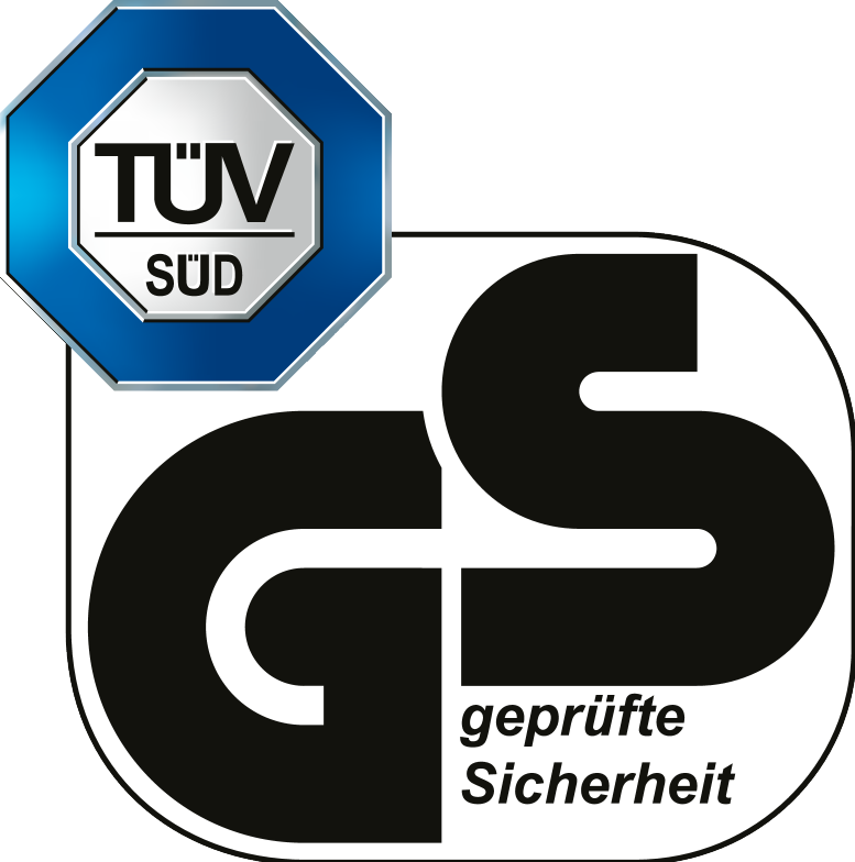 TÜV SÜD and GS certification mark: geprüfte Sicherheit