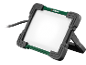 Portable LED work light with a green frame and black protective corners, featuring a white illuminated panel.