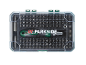 Screwdriver and bit set in a clear case with various sizes and types.