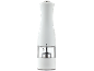 White electric salt or pepper grinder with adjustable coarseness setting.