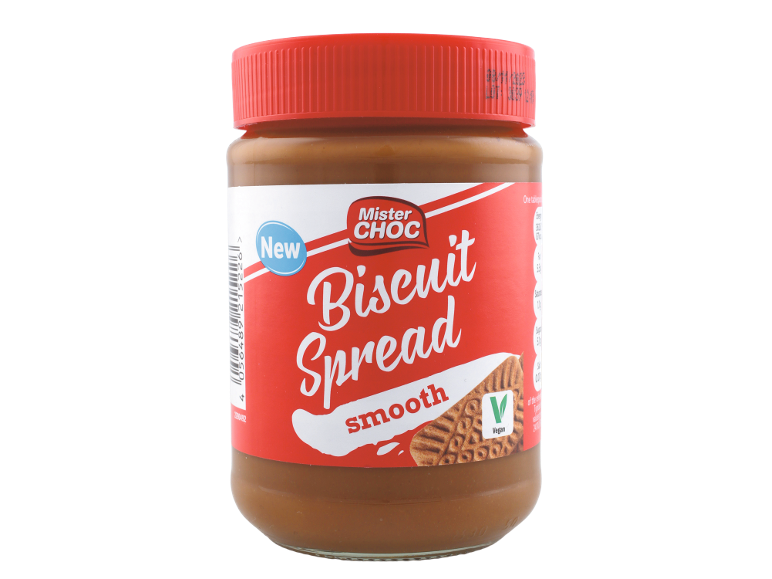 New biscuit spread, smooth texture and vegan label.