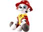 Plush dalmatian dog toy wearing a red firefighter hat and yellow vest