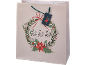 Christmas gift bag featuring a festive wreath, poinsettias, and the text 'ho ho ho'.
