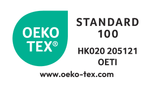 OEKO-TEX® STANDARD 100 label with number HK020 205121 OETI and web address.