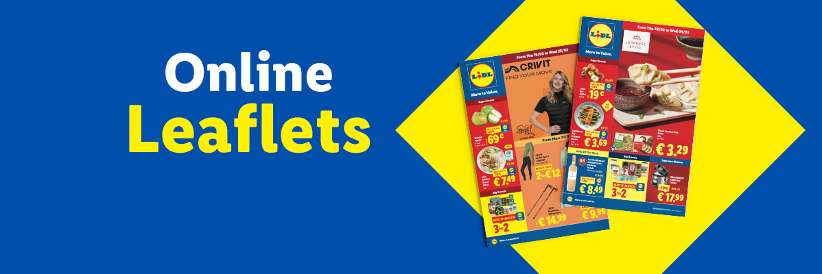 Online Leaflets with food items like apples, dumplings, and clothing, including leggings.