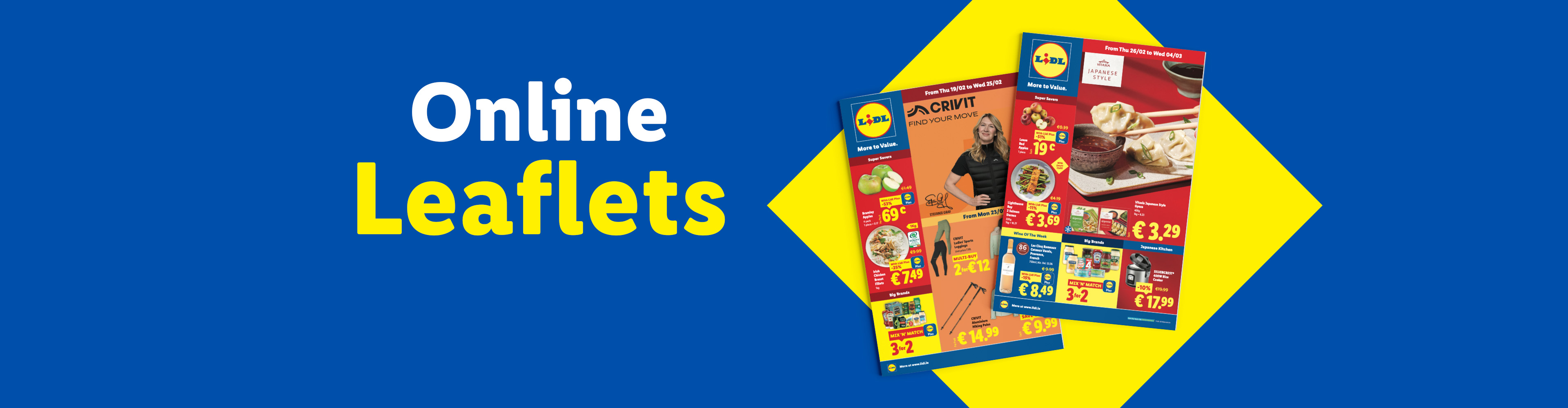 Online Leaflets with food items like apples, dumplings, and clothing, including leggings.