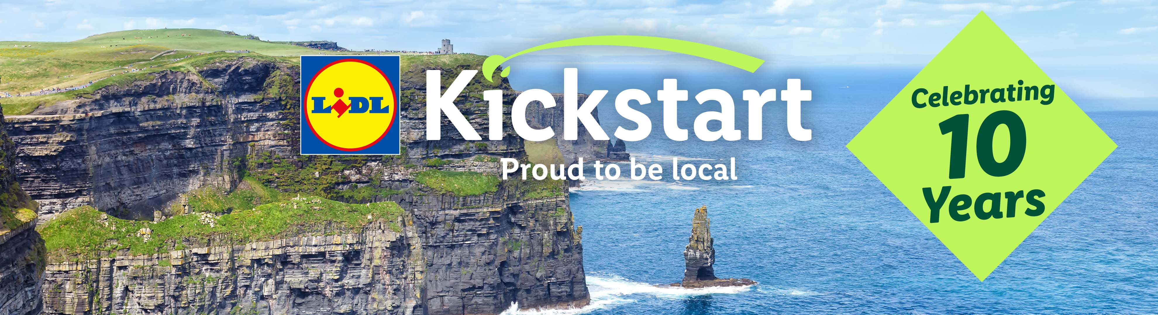Lidl Kickstart program celebrating 10 years, with Cliffs of Moher in the background.